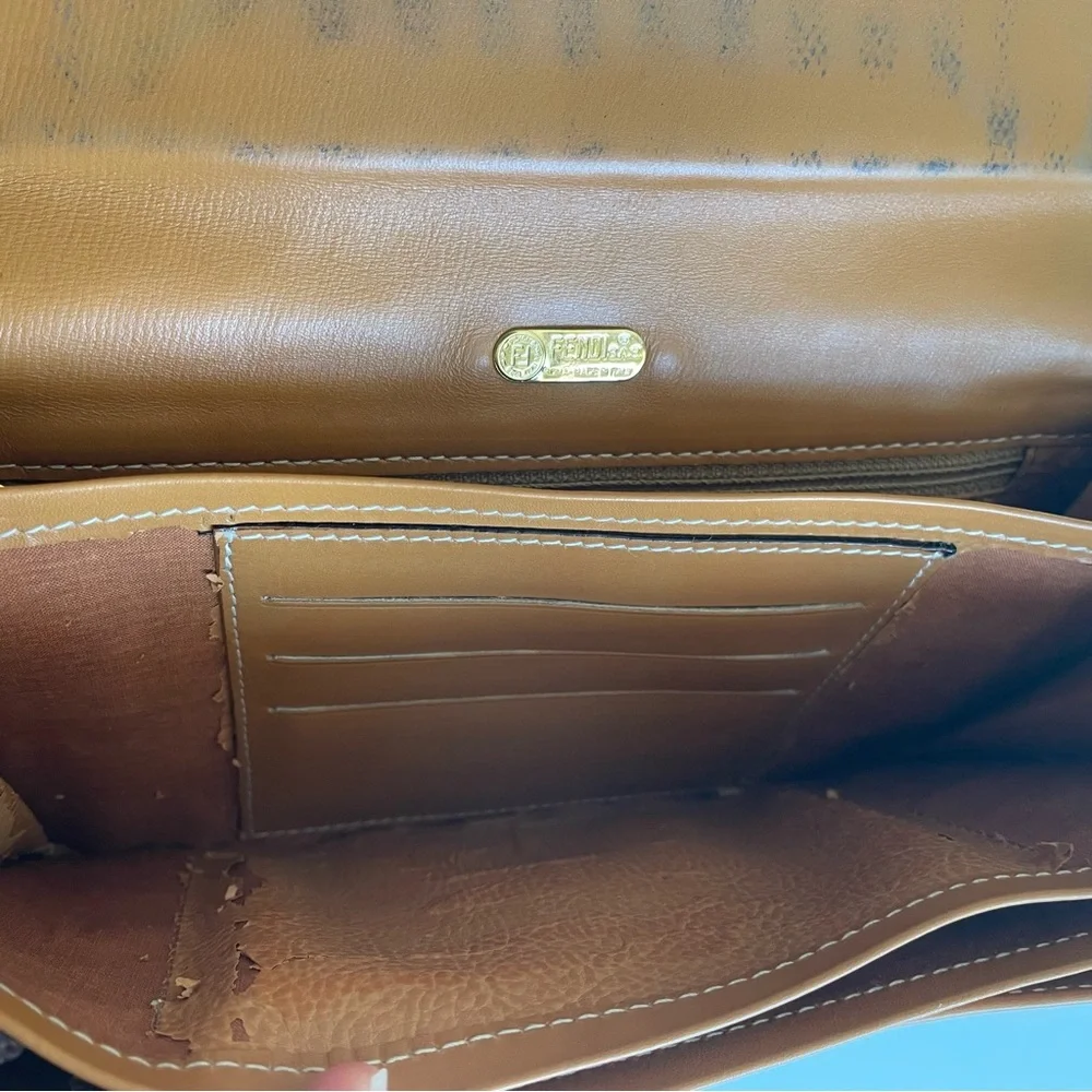 FENDI Vintage Striped Pequin Wallet Tan Brown Bifold Snap Clousure - Picture 14 of 16